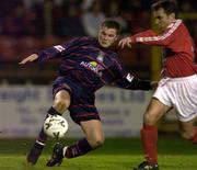 24 November 2000; Robbie McGuinness of St Patrick's Athletic in action against Pat Fenlon of Shelbourne during the Eircom League Premier Division match between Shelbourne and St Patrick's Athletic at Tolka Park in Dublin. Photo by David Maher/Sportsfile