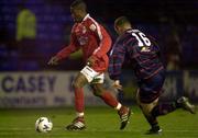 24 November 2000; Avery John of Shelbourne in action against Paul Byrne of St Patrick's Athletic during the Eircom League Premier Division match between Shelbourne and St Patrick's Athletic at Tolka Park in Dublin. Photo by David Maher/Sportsfile