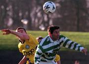 26 November 2000; Brian Byrne of Shamrock Rovers in action against Niall Fitzhenry of Finn Harps during the eircom League Premier Division match between Shamrock Rovers and Finn Harps at Morton Stadium in Dublin. Photo by David Maher/Sportsfile