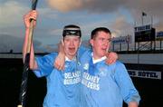 26 November 2000;  Paddy O'Dwyer and Michael Hoyne, left, celebrate after Graigue Ballycallan had beaten UCD during the AIB Leinster Senior Hurling Championship Final between Graigue Ballycallan and University College Dublin at Nowlan Park in Kilkenny. Photo by Ray McManus/Sportsfile