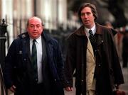 27 November 2000; FAI National Council members John Byrne, Galway United, left, and John Delaney, Waterford United, arrive for a meeting at the FAI Headquarters at Merrion Square in Dublin. Photo by David Maher/Sportsfile