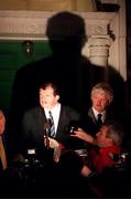 27 November 2000; From left, Pat Quigley, President FAI Bernard O'Byrne, Chief Executive FAI and Milo Corcoran, Vice President of the FAI National Council speak to the media after a meeting at the FAI Headquarters at Merrion Square in Dublin. Photo by David Maher/Sportsfile