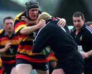 2 December 2000; Steve Baretto of Terenure is tackled by Stephen O'Connor of Lansdowne during the AIB League Division 1 match between Lansdowne and Terenure at Lansdowne Road in Dublin. Photo by David Maher/Sportsfile