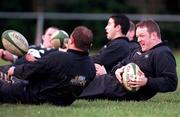 4 December 2000; Mick Galwey and Peter Clohessy during training at the ALLSA Sportsgrounds in Dublin Airport, Dublin. Photo by Aoife Rice/Sportsfile