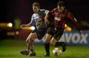 8 December 2000; Dessie Baker of Shelbourne in action against Tony O'Connor of Bohemians during the Eircom League Premier Division match between Bohemians and Shelbourne at Dalymount Park in Dublin. Photo by David Maher/Sportsfile