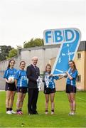 11 September 2015; Pictured in attendance at the FBD7s Senior All Ireland Football 7s at Kilmacud Crokes, were Michael Garvey, FBD, with, from left, Julia Bucley, Eabha Greene, Muireann O'Gorman and Lauren Magee. Stillorgan, Co. Dublin. Picture credit: David Maher / SPORTSFILE