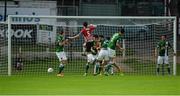 11 September 2015; Ryan McBride, Derry City, heads to score his side's first goal. Irish Daily Mail FAI Senior Cup, Quarter-Final, Derry City v Cork City, Brandywell Stadium, Derry. Picture credit: Oliver McVeigh / SPORTSFILE