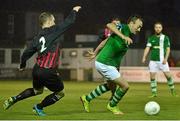 11 September 2015; David Scully, Bray Wanderers, in action against Darren Kavanagh, Killester United. Irish Daily Mail FAI Senior Cup, Quarter-Final, Bray Wanderers v Killester United, Carlisle Grounds, Bray, Co Wicklow. Picture credit: Piaras Ó Mídheach / SPORTSFILE