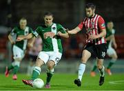 11 September 2015; Mark O'Sullivan, Cork City, in action against Aaron Barry, Derry City. Irish Daily Mail FAI Senior Cup, Quarter-Final, Derry City v Cork City, Brandywell Stadium, Derry. Picture credit: Oliver McVeigh / SPORTSFILE