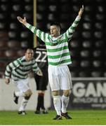 11 September 2015; Sheriff YC's Joseph Flood celebrates after scoring his side's equalising goal. Irish Daily Mail FAI Senior Cup, Quarter-Final, Longford Town v Sheriff YC, City Calling Stadium, Longford. Picture credit: Seb Daly / SPORTSFILE