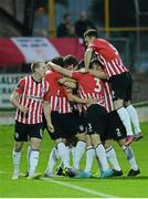 11 September 2015; Derry City players celebrate after Ryan McBride scored their side's first goal. Irish Daily Mail FAI Senior Cup, Quarter-Final, Derry City v Cork City, Brandywell Stadium, Derry. Picture credit: Oliver McVeigh / SPORTSFILE