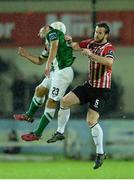 11 September 2015; Ryan McBride, Derry City, in action against Michael McSweeney, Cork City. Irish Daily Mail FAI Senior Cup, Quarter-Final, Derry City v Cork City, Brandywell Stadium, Derry. Picture credit: Oliver McVeigh / SPORTSFILE