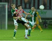 11 September 2015; Patrick McEleney, Derry City, in action against Michael McSweeney, Cork City. Irish Daily Mail FAI Senior Cup, Quarter-Final, Derry City v Cork City, Brandywell Stadium, Derry. Picture credit: Oliver McVeigh / SPORTSFILE