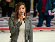29 August 2015; Maria Bergin sings the National Anthem before the game. TG4 Ladies Football All-Ireland Senior Championship, Semi-Final, Cork v Kerry, Gaelic Grounds, Limerick. Picture credit: Piaras Ó Mídheach / SPORTSFILE