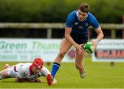 12 September 2015; Conor Nash, Leinster, scoring his second try. Clubs Interprovincial Rugby Championship, Round 2, Ulster v Leinster, U18 Clubs, Rainey RFC, Magherafelt, Derry. Picture credit: Oliver McVeigh / SPORTSFILE
