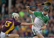 12 September 2015; David McCarthy, Limerick, in action against Cathal Dunbar, Wexford. Bord Gais Energy GAA Hurling All-Ireland U21 Championship Final, Limerick v Wexford, Semple Stadium, Thurles, Co. Tipperary. Picture credit: Brendan Moran / SPORTSFILE