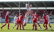 12 September 2015; Franco Van der Merwe, Ulster, wins possession in a lineout. Guinness PRO12, Round 2, Scarlets v Ulster, Parc Y Scarlets, Llanelli, Wales. Picture credit: Chris Fairweather / SPORTSFILE