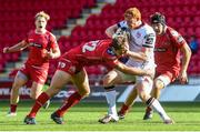 12 September 2015; Peter Nelson, Ulster, is tackled by Aled Thomas, Scarlets. Guinness PRO12, Round 2, Scarlets v Ulster, Parc Y Scarlets, Llanelli, Wales. Picture credit: Huw Evans / SPORTSFILE