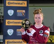 12 September 2015; Lynsey McKey, Galway WFC, with her player of the match award after the game. Continental Tyres Women's National League, Castlebar Celtic v Galway WFC, Celtic Park, Castlebar, Co. Mayo. Picture credit: Piaras Ó Mídheach / SPORTSFILE