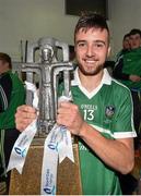 12 September 2015; Limerick's Colin Ryan celebrates with the trophy after victory over Wexford. Bord Gais Energy GAA Hurling All-Ireland U21 Championship Final, Limerick v Wexford, Semple Stadium, Thurles, Co. Tipperary. Picture credit: Diarmuid Greene / SPORTSFILE