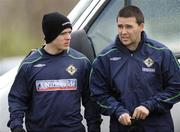 26 March 2009; Northern Ireland's new cap Jamie Ward, left, along with David Healy before squad training ahead of their 2010 FIFA World Cup Qualifier against Poland on Saturday. Northern Ireland squad training, Greenmount College, Antrim, Co. Antrim. Picture credit; Oliver McVeigh / SPORTSFILE