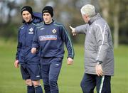 26 March 2009; Northern Ireland manager Nigel Worthington with Damien Johnston, left, and Niall McGinn during squad training ahead of their 2010 FIFA World Cup Qualifier against Poland on Saturday. Northern Ireland squad training, Greenmount College, Antrim, Co. Antrim. Picture credit; Oliver McVeigh / SPORTSFILE