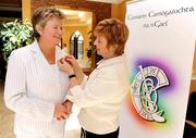 28 March 2009; Outgoing President Liz Howard, right, with Incoming President Joan O'Flynn during the Annual Congress of Cumann Camógaíochta na nGael. Abbey Court Hotel, Nenagh, Co. Tipperary. Picture credit: Pat Murphy / SPORTSFILE
