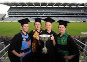 26 March 2009; Representatives from the universities competing in this weekend's O'Connor Cup and Colleges Finals at UUJ are from left, Leona Behan, UCD, Bronagh Sheridan, DCU, Neamh Woods, UUJ, and Gemma Begley, Queens. Croke Park, Dublin. Picture credit: Brian Lawless / SPORTSFILE