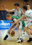 26 March 2009; Thomas Nolan, Castleisland Community College, in action against Eugene McCormick, no.12, and Eoin Duffy, St. Malachys College. U16A Boys - Schools League Finals, St. Malachys College, Belfast, Co. Antrim v Castleisland Community College, Castleisland, Co. Kerry. National Basketball Arena, Tallaght, Dublin. Picture credit: Stephen McCarthy / SPORTSFILE  *** Local Caption ***