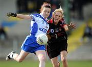 27 March 2009; Katie McAuliffe, St Josephs, in action against Tara Ryan, Scoil Muire agus Padraig. Pat the Baker Post Primary Schools Senior C Final, St Josephs, Abbeyfeale v Scoil Muire agus Padraig, Swinford, St Rynaghs, Banagher, Co. Offaly. Picture credit: Brian Lawless / SPORTSFILE