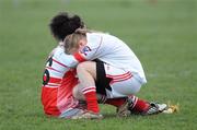 27 March 2009; Loretto players Eimer Feerick and Clare Gleeson, left, console each other after defeat. Pat the Baker Post Primary Schools Senior A Final, Loretto, Fermoy v Convent of Mercy, Roscommon, St Rynaghs, Banagher, Co. Offaly. Picture credit: Brian Lawless / SPORTSFILE