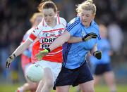 27 March 2009; Sinead Walsh, Loretto, in action against Aisling McHugh, Convent of Mercy. Pat the Baker Post Primary Schools Senior A Final, Loretto, Fermoy v Convent of Mercy, Roscommon, St Rynaghs, Banagher, Co. Offaly. Picture credit: Brian Lawless / SPORTSFILE