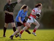 27 March 2009; Sinead Walsh, Loretto, in action against Catriona Regan, Convent of Mercy. Pat the Baker Post Primary Schools Senior A Final, Loretto, Fermoy v Convent of Mercy, Roscommon, St Rynaghs, Banagher, Co. Offaly. Picture credit: Brian Lawless / SPORTSFILE