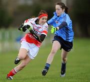 27 March 2009; Jenny Sheehan, Loretto, in action against Rochelle Mullaney, Convent of Mercy. Pat the Baker Post Primary Schools Senior A Final, Loretto, Fermoy v Convent of Mercy, Roscommon, St Rynaghs, Banagher, Co. Offaly. Picture credit: Brian Lawless / SPORTSFILE