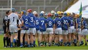 12 September 2015; The teams shake hands before the game as part of the respect campaign. Bord Gais Energy GAA Hurling All-Ireland U21 B Championship Final, Meath v Wicklow, Semple Stadium, Thurles, Co. Tipperary. Picture credit: Brendan Moran / SPORTSFILE