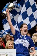 13 September 2015; Laois captain Niamh Dollard lifts the cup after the game. Liberty Insurance All Ireland Premier Junior Camogie Championship Final, Laois v Roscommon. Croke Park, Dublin. Picture credit: David Maher / SPORTSFILE