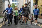 13 September 2015; The Irish Sports Council, in conjunction with Cycling Ireland teamed up with the Department of Transport, Tourism and Sport, Dublin City Council and Healthy Ireland for the Great Dublin Bike Ride which seen over 3,000 participants of all abilities from novice to expert ride 60km or 100km routes. Pictured, from left to right, Paschal Donohoe TD, Minister for Transport, Tourism and Sport, Lord Mayor of Dublin Críona Ní Dhálaigh, Leo Varadkar TD, Minister for Health, and Una May, Director of Participation & Ethics, Irish Sports Council. The Great Dublin Bike Ride. Smithfield Square, Dublin. Picture credit: Seb Daly / SPORTSFILE