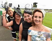 13 September 2015; Racegoing friends, from right, Susan Magee, from Rostrevor, Co. Down, Denise McAvoy, from Ballyholland, Co. Down, Roisin Hughes, and Cerri-Louise McAvoy, both from Rostrevor, Co. Down. Irish Champions Weekend. The Curragh, Co. Kildare. Picture credit: Cody Glenn / SPORTSFILE