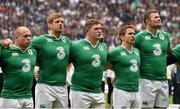 5 September 2015; Ireland players, from left, Richardt Strauss, Chris Henry, Tadhg Furlong, Eoin Reddan and Donnacha Ryan stand for the national anthem before the game. Rugby World Cup Warm-Up Match, England v Ireland. Twickenham Stadium, London, England. Picture credit: Brendan Moran / SPORTSFILE