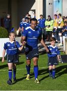 12 September 2015; Leinster's Isa Nacewa leads out the team with matchday mascots Abbey O'Connell and Matthew O'Brien ahead of the Guinness PRO12, Round 2, clash between Leinster and Cardiff Blues at the RDS, Ballsbridge, Dublin. Picture credit: Stephen McCarthy / SPORTSFILE