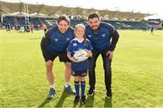 12 September 2015; Leinster's Kevin McLaughlin, left, and Mick Kearney with matchday mascot Abbey O'Connell ahead of the Guinness PRO12, Round 2, clash between Leinster and Cardiff Blues at the RDS, Ballsbridge, Dublin. Picture credit: Stephen McCarthy / SPORTSFILE