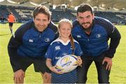 12 September 2015; Leinster's Kevin McLaughlin, left, and Mick Kearney with matchday mascot Abbey O'Connell ahead of the Guinness PRO12, Round 2, clash between Leinster and Cardiff Blues at the RDS, Ballsbridge, Dublin. Picture credit: Stephen McCarthy / SPORTSFILE