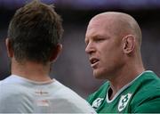 5 September 2015; Ireland's Paul O'Connell speaks to England's Geoff Parling after the game. Rugby World Cup Warm-Up Match, England v Ireland. Twickenham Stadium, London, England. Picture credit: Brendan Moran / SPORTSFILE