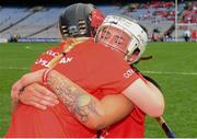 13 September 2015; Cork captain Ashling Thompson, right, celebrates with team-mate Leanne O'Sullivan after the game. Liberty Insurance All Ireland Senior Camogie Championship Final, Cork v Galway. Croke Park, Dublin. Picture credit: Piaras Ó Mídheach / SPORTSFILE