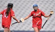 13 September 2015; Orla Cronin, right, and Amy O'Connor, Cork, celebrate at the end of the game. Liberty Insurance All Ireland Senior Camogie Championship Final, Cork v Galway. Croke Park, Dublin. Picture credit: David Maher / SPORTSFILE