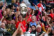 13 September 2015; Cork captain Ashling Thompson lifts the O'Duffy Cup after the game. Liberty Insurance All Ireland Senior Camogie Championship Final, Cork v Galway. Croke Park, Dublin. Picture credit: Piaras Ó Mídheach / SPORTSFILE