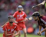 13 September 2015; Orla Cotter, Cork, in action against Siobhan Coen, Galway. Liberty Insurance All Ireland Senior Camogie Championship Final, Cork v Galway. Croke Park, Dublin. Picture credit: David Maher / SPORTSFILE