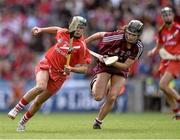 13 September 2015; Julia White, Cork, in action against Siobhan Coen, Galway. Liberty Insurance All Ireland Senior Camogie Championship Final, Cork v Galway. Croke Park, Dublin. Picture credit: David Maher / SPORTSFILE