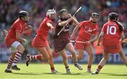 13 September 2015; Clodagh McGrath, Galway, in action against Cork players from left, Genna O'Connor, Ashling Thompson, Julia White and Orla Cotter. Liberty Insurance All Ireland Senior Camogie Championship Final, Cork v Galway. Croke Park, Dublin. Picture credit: David Maher / SPORTSFILE