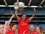 13 September 2015; Cork captain Ashling Thompson celebrates with the O'Duffy cup after the game. Liberty Insurance All Ireland Senior Camogie Championship Final, Cork v Galway. Croke Park, Dublin. Picture credit: Piaras Ó Mídheach / SPORTSFILE